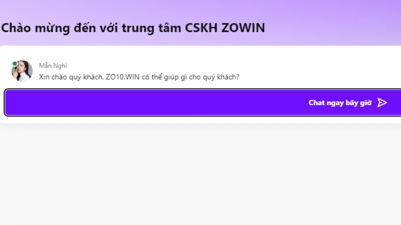 Chat live để trò chuyện trực tiếp cùng nhân viên Zowin